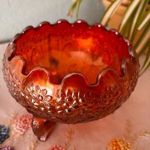 Fenton “Orange Tree” Marigold Carnival Glass Footed Bowl
